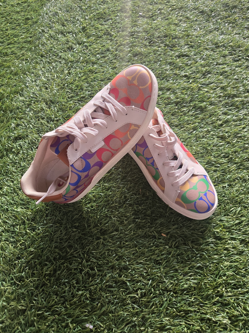 Coach Multicolor Signature Canvas Sneakers with Pink Trim